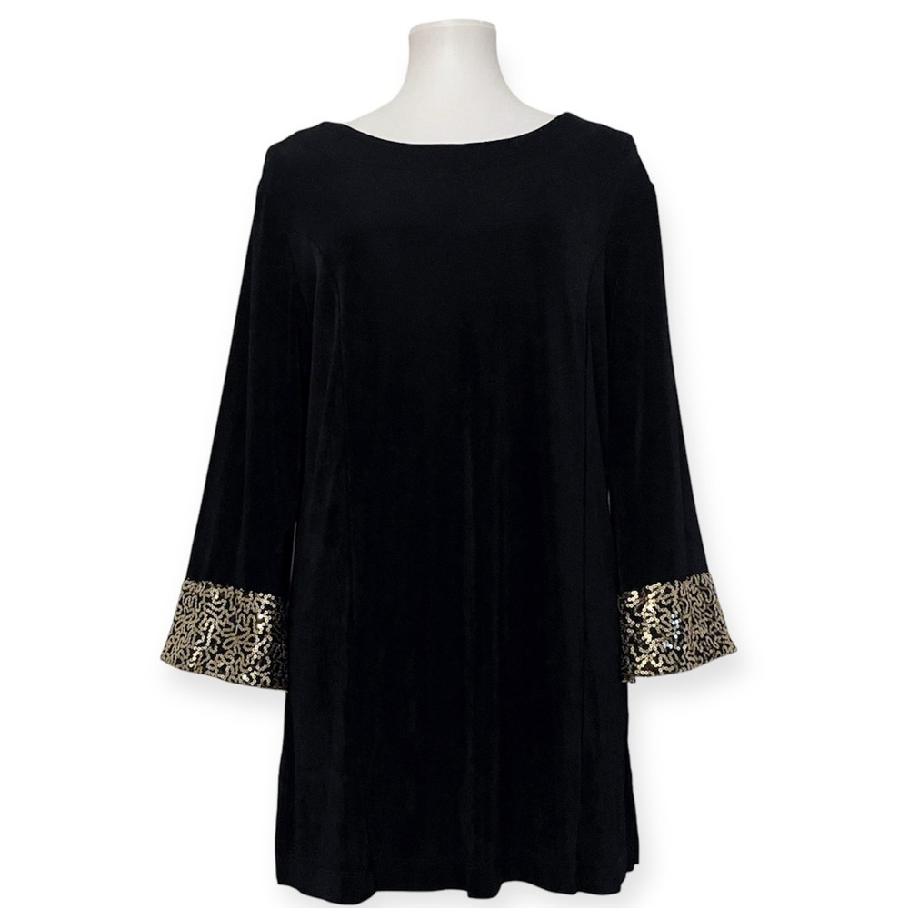 Chicos travelers sequin sleeve stretchy tunic blouse office chic Christmas